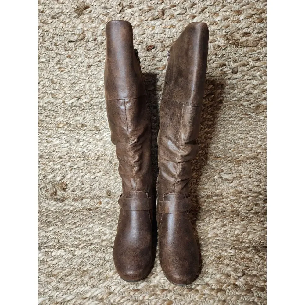Baretraps Wide Calf Sanova 2 Knee-High Brown Leather Fashion Boots Size 6 M
